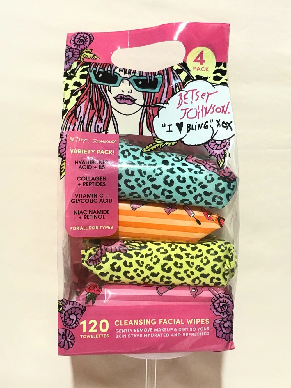 Betsey Johnson 4 Pack Cleansing Facial Wipes Variety Pack